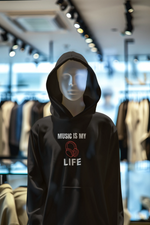 Black Regular Fit Hoodie - Music Is My Life Men Regular Fit Hoodie 320 Design | Men Fashion