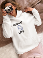 Music Is My Life Women Regular Fit Hoodie 320 White Regular Fit Hoodie - Premium Cotton Women Wear