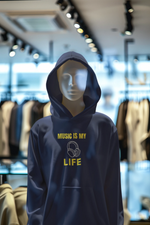 Navy Blue Regular Fit Hoodie - Music Is My Life Men Regular Fit Hoodie 320 Design | Men Fashion