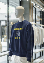 Navy Blue Regular Fit Sweatshirt - Music Is My Life Men Regular Fit Sweatshirt 320 Design | Men Fashion