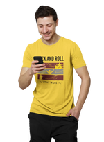 Men Regular Fit Tshirt - Rock N Roll With Music Men Regular Fit Tshirt 180 Yellow | Fullmoon Styles