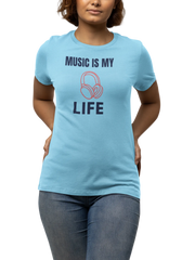 Music Is My Life Women Regular Fit Tshirt 180 Sky Blue Regular Fit Tshirt - Premium Cotton Women Wear
