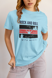 Rock N Roll With Music Women Regular Fit Tshirt 180 Sky Blue Regular Fit Tshirt - Premium Cotton Women Wear