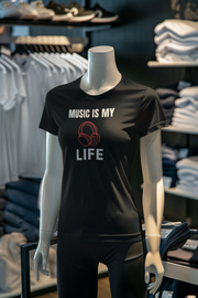 Black Regular Fit Tshirt - Music Is My Life Women Regular Fit Tshirt 180 Design | Women Fashion
