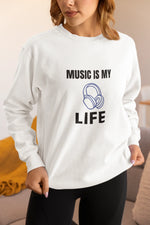 Music Is My Life Women Regular Fit Sweatshirt 320 White Regular Fit Sweatshirt - Premium Cotton Women Wear