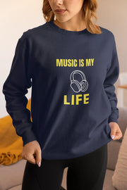 Music Is My Life Women Regular Fit Sweatshirt 320 Navy Blue Regular Fit Sweatshirt - Premium Cotton Women Wear