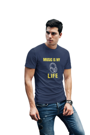 Music Is My Life Men Regular Fit Tshirt 180 Navy Blue Regular Fit Tshirt - Premium Cotton Men Wear