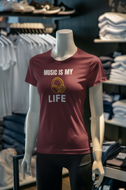 Maroon Regular Fit Tshirt - Music Is My Life Women Regular Fit Tshirt 180 Design | Women Fashion
