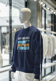 Navy Blue Regular Fit Sweatshirt - Rock N Roll With Music Men Regular Fit Sweatshirt 320 Design | Men Fashion