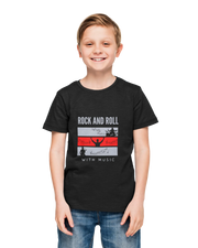 Black Regular Fit Tshirt - Rock N Roll With Music Kids Regular Fit Tshirt 180 Design | Kids Fashion