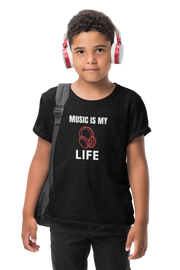 Black Regular Fit Tshirt - Music Is My Life Kids Regular Fit Tshirt 180 Design | Kids Fashion