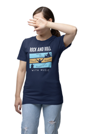 Rock N Roll With Music Women Oversized 210 Navy Blue Oversized - Premium Cotton Women Wear
