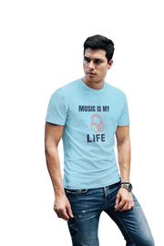 Music Is My Life Men Regular Fit Tshirt 180 Sky Blue Regular Fit Tshirt - Premium Cotton Men Wear
