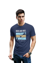 Rock N Roll With Music Men Oversized 210 Navy Blue Oversized - Premium Cotton Men Wear