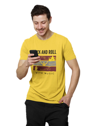 Men Regular Fit Tshirt - Rock N Roll With Music Men Regular Fit Tshirt 180 Yellow | Fullmoon Styles