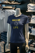 Navy Blue Regular Fit Tshirt - Music Is My Life Women Regular Fit Tshirt 180 Design | Women Fashion