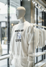 White Regular Fit Sweatshirt - Music Is My Life Men Regular Fit Sweatshirt 320 Design | Men Fashion