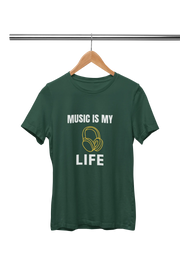 Men Regular Fit Tshirt - Music Is My Life Men Regular Fit Tshirt 180 Bottle Green | Fullmoon Styles
