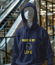 Navy Blue Regular Fit Hoodie - Music Is My Life Women Regular Fit Hoodie 320 Design | Women Fashion
