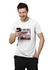 Rock N Roll With Music Men Regular Fit Tshirt 180 White Regular Fit Tshirt - Premium Cotton Men Wear