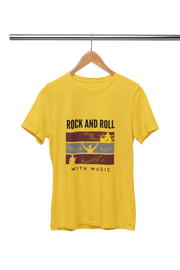 Yellow Regular Fit Tshirt - Rock N Roll With Music Men Regular Fit Tshirt 180 Design | Men Fashion